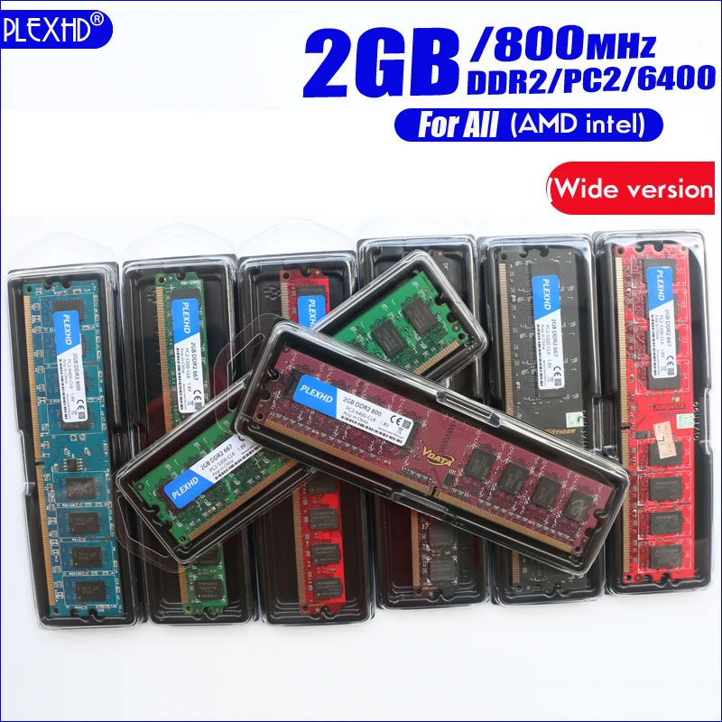 PLEXHD 2G 2GB DDR2 PC2-6400 800MHz Pro Stolní PC DIMM PC2 6400 (Široká verze) Paměti RAM (Pro intel, amd) Plně kompatibilní 1
