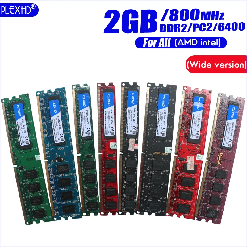 PLEXHD 2G 2GB DDR2 PC2-6400 800MHz Pro Stolní PC DIMM PC2 6400 (Široká verze) Paměti RAM (Pro intel, amd) Plně kompatibilní 4