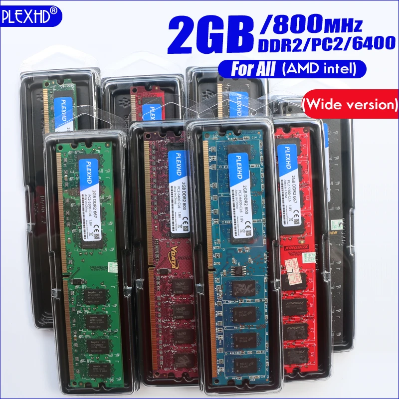PLEXHD 2G 2GB DDR2 PC2-6400 800MHz Pro Stolní PC DIMM PC2 6400 (Široká verze) Paměti RAM (Pro intel, amd) Plně kompatibilní 5