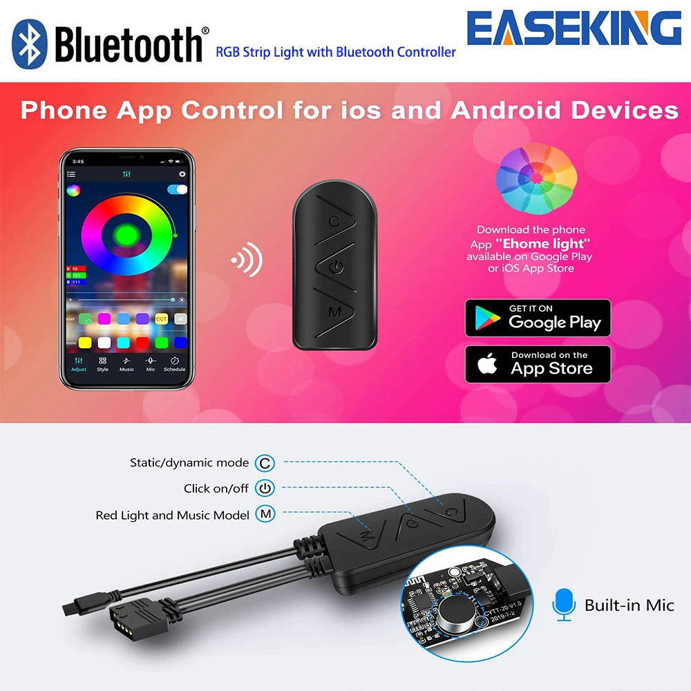 Populární Bluetooth RGB Strip Light Controller Wireless SmartPhone Řízené RGB SMD5050 LED Pásky Světlo SYNCHRONIZACE Hudby Funkce Časovače 0