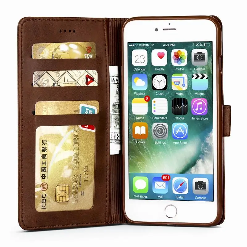 Pouzdro Pro iPhone 6 6S 7 8 Plus Pouzdro Luxury Obyčejný Magnet Flip Wallet Kožené Telefon Bag Pro Apple iphone 6s 7plus 8plus Coque 3