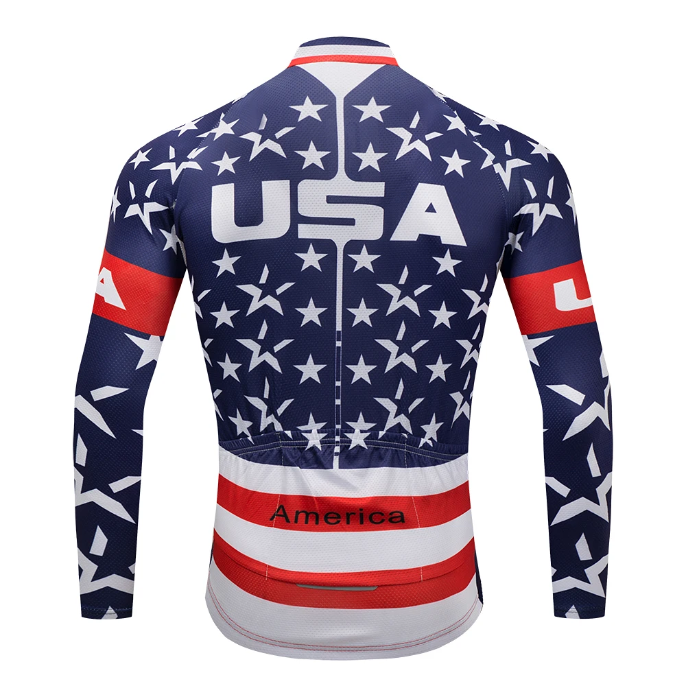 Pro Tým Cyklistické USA Vlajka Hvězdy Dlouhý Rukáv Uniformy Ropa Ciclismo Dres MTB Kolo Košile Pad Kalhoty Set Cyklistické Oblečení Oblečení 1