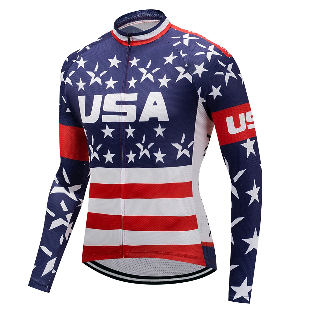 Pro Tým Cyklistické USA Vlajka Hvězdy Dlouhý Rukáv Uniformy Ropa Ciclismo Dres MTB Kolo Košile Pad Kalhoty Set Cyklistické Oblečení Oblečení 4