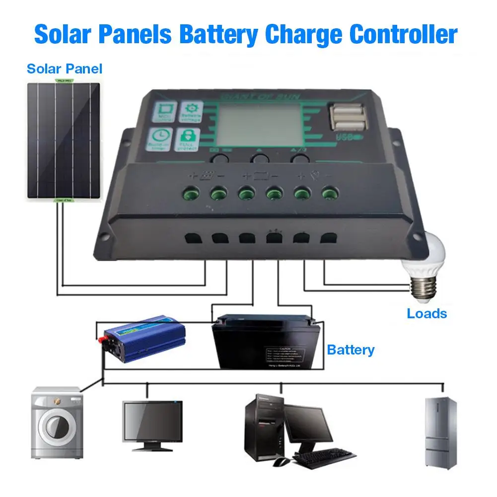 PWM MPPT Solární Regulátor Nabíjení 12V 24V Solární Panel Baterie Regulátor 2 Port USB LCD Displej 10A 20A 30A 40A 50A 60A, 100A 4