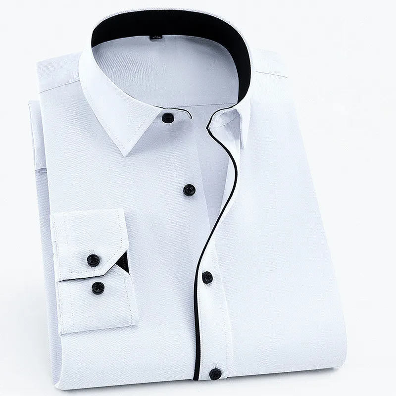 Pánské Formální Košile Značky Velké Plus Velikosti 5XL 6XL XXXXL Neformální Pure Color Společenské Šaty Košile Mužské Bílá Černá Business Oblečení 0