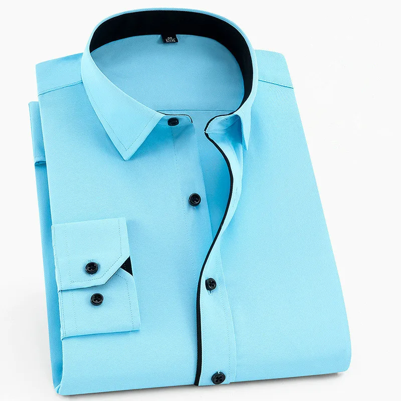 Pánské Formální Košile Značky Velké Plus Velikosti 5XL 6XL XXXXL Neformální Pure Color Společenské Šaty Košile Mužské Bílá Černá Business Oblečení 3