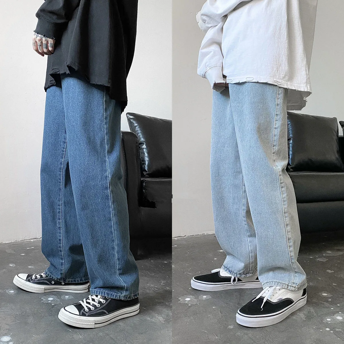 Pánské jednobarevné Přímo Harem Džíny Korean Man Volné Kotník-Délka Džínové Kalhoty Streetwear Mužské Ležérní Kalhoty 0