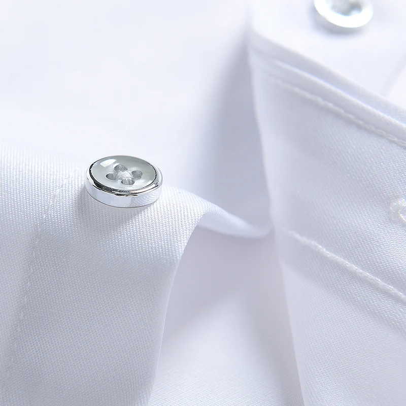 Pánské Klasické Standardní-fit Strečové Šaty Tričko Single Kapsa Patch Tenký Dlouhý Rukáv Formální Obchodní Pevné Bílé Základní Košile 2