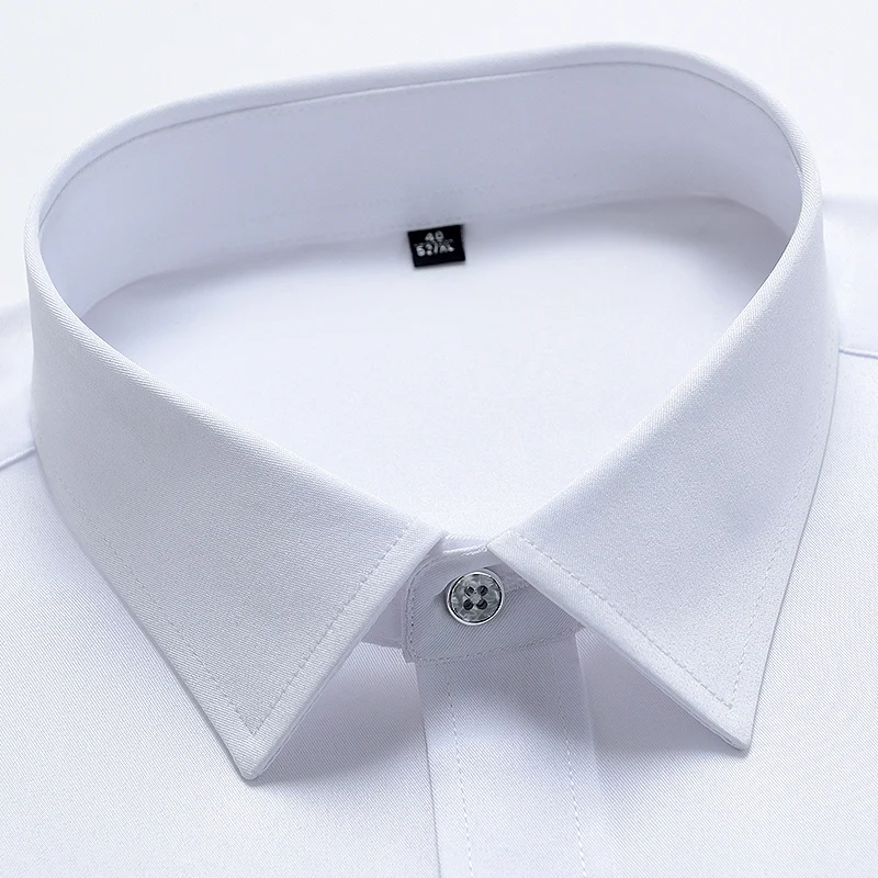 Pánské Klasické Standardní-fit Strečové Šaty Tričko Single Kapsa Patch Tenký Dlouhý Rukáv Formální Obchodní Pevné Bílé Základní Košile 3