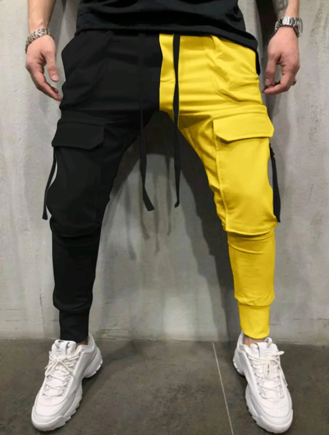 Pánské Tepláky Patchwork Kontrast Barva Kalhoty Hip Hop Track Kalhoty Streetwear Slim Běžců Mužské Neformální Multi-Kapsa Kalhot 2