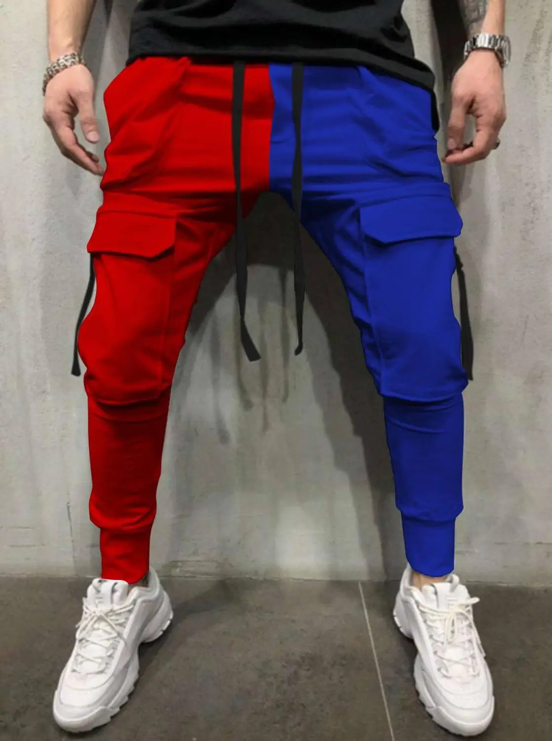 Pánské Tepláky Patchwork Kontrast Barva Kalhoty Hip Hop Track Kalhoty Streetwear Slim Běžců Mužské Neformální Multi-Kapsa Kalhot 4