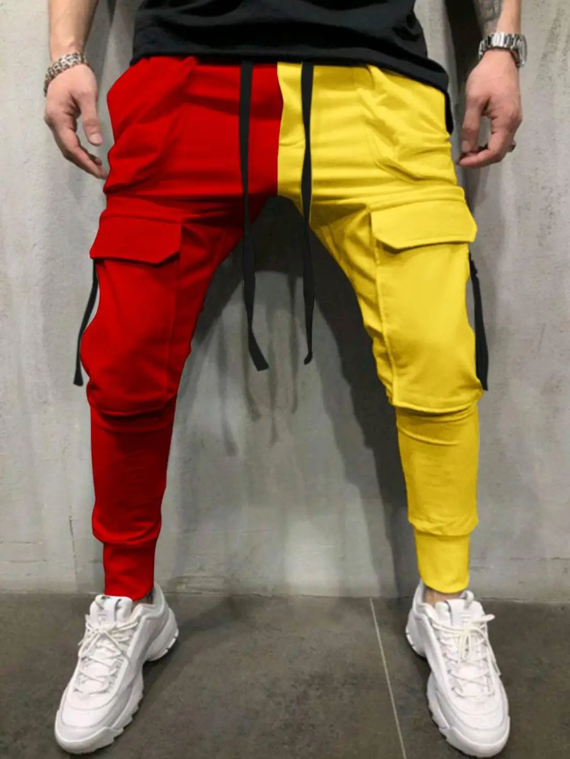 Pánské Tepláky Patchwork Kontrast Barva Kalhoty Hip Hop Track Kalhoty Streetwear Slim Běžců Mužské Neformální Multi-Kapsa Kalhot 5