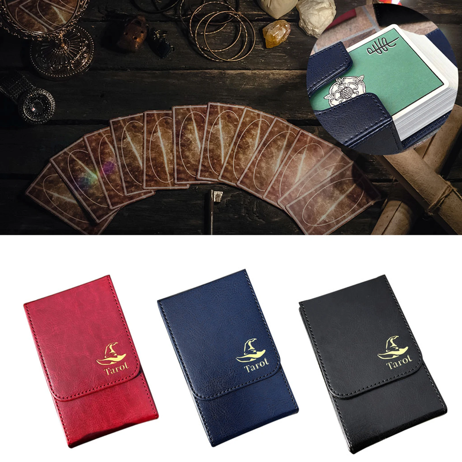 Přenosný Tarots Karty Úložný Box Double Kožená Kolekce Board Game Poker Případě 0