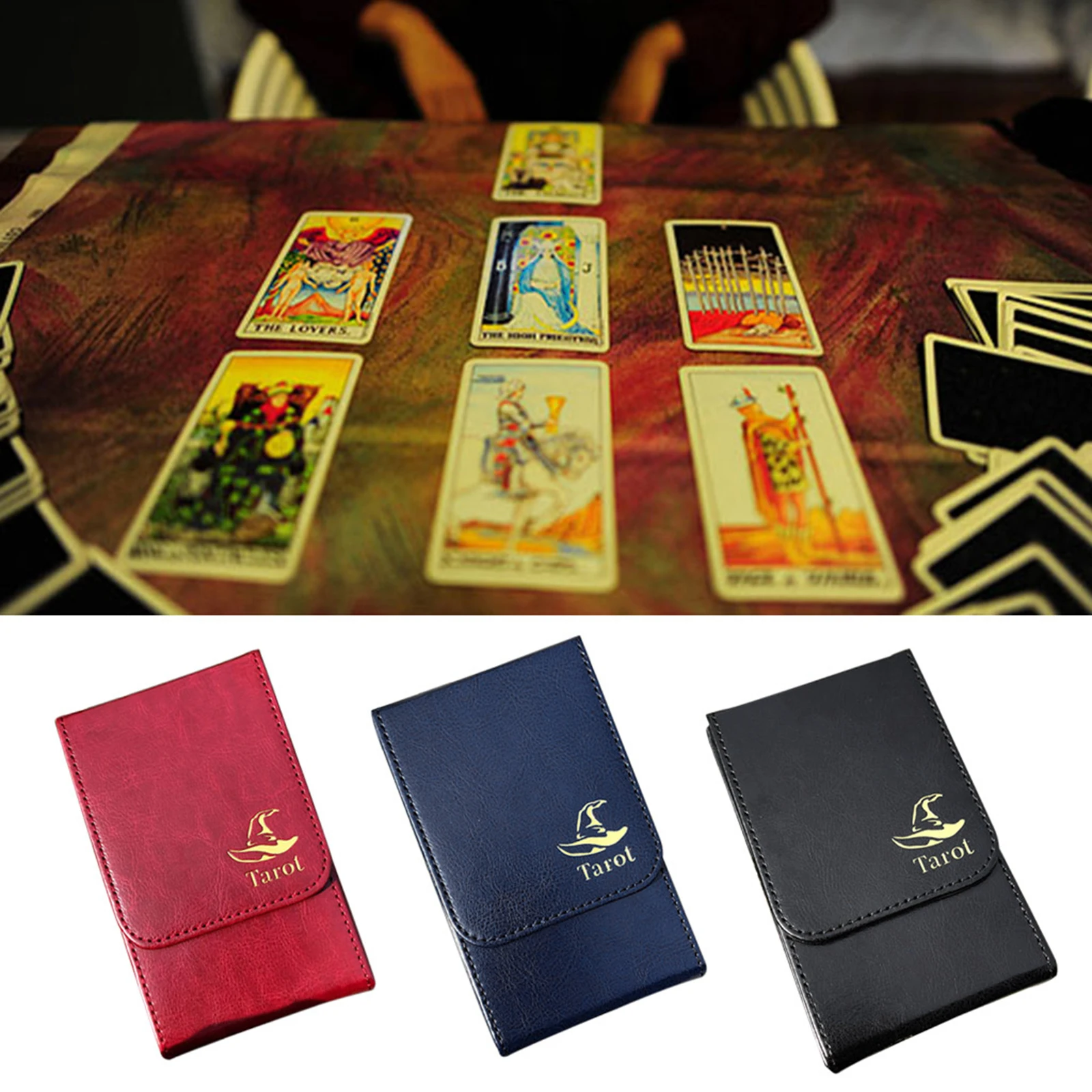 Přenosný Tarots Karty Úložný Box Double Kožená Kolekce Board Game Poker Případě 5