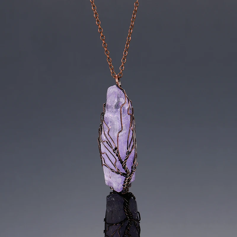 Přírodní kameny, strom života, přívěsek crystal drát zabalené modré quartz bod crystal reiki fialový kámen náhrdelník s přívěskem šperky 1