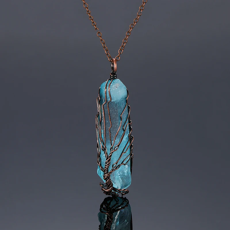 Přírodní kameny, strom života, přívěsek crystal drát zabalené modré quartz bod crystal reiki fialový kámen náhrdelník s přívěskem šperky 2