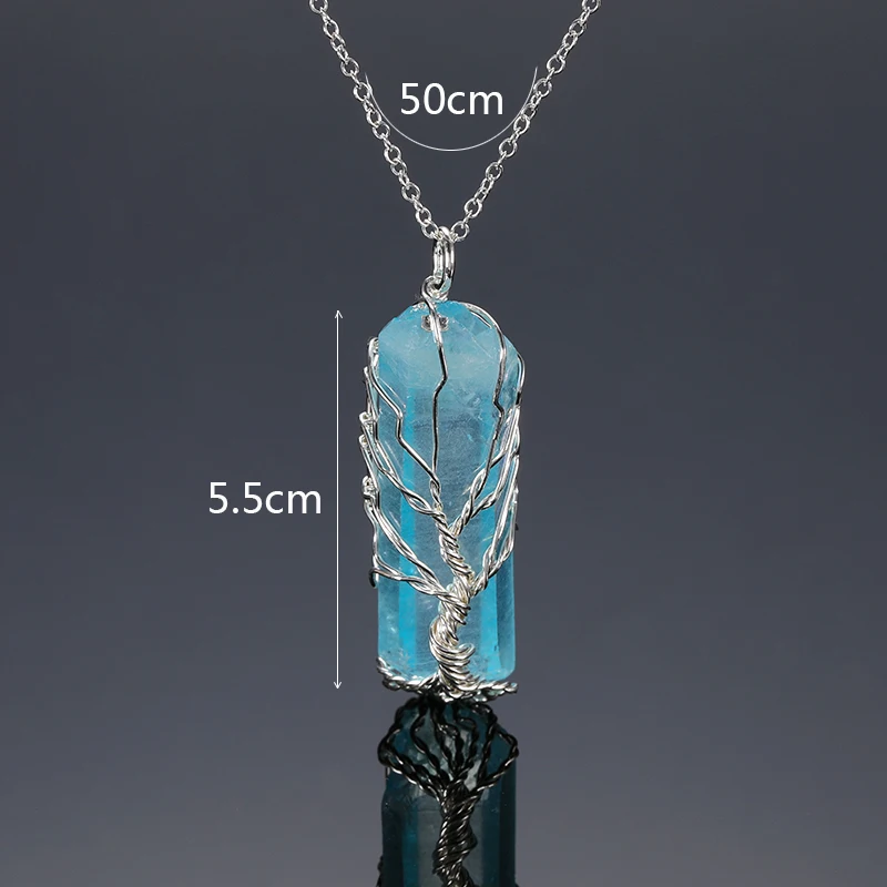 Přírodní kameny, strom života, přívěsek crystal drát zabalené modré quartz bod crystal reiki fialový kámen náhrdelník s přívěskem šperky 3