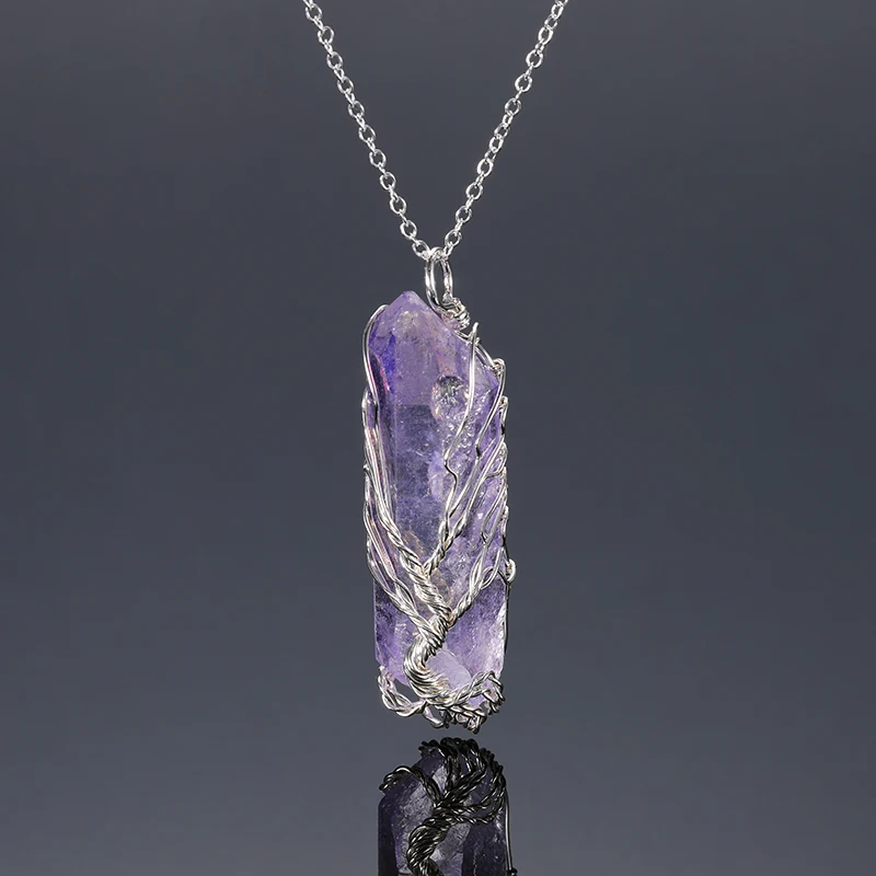 Přírodní kameny, strom života, přívěsek crystal drát zabalené modré quartz bod crystal reiki fialový kámen náhrdelník s přívěskem šperky 4