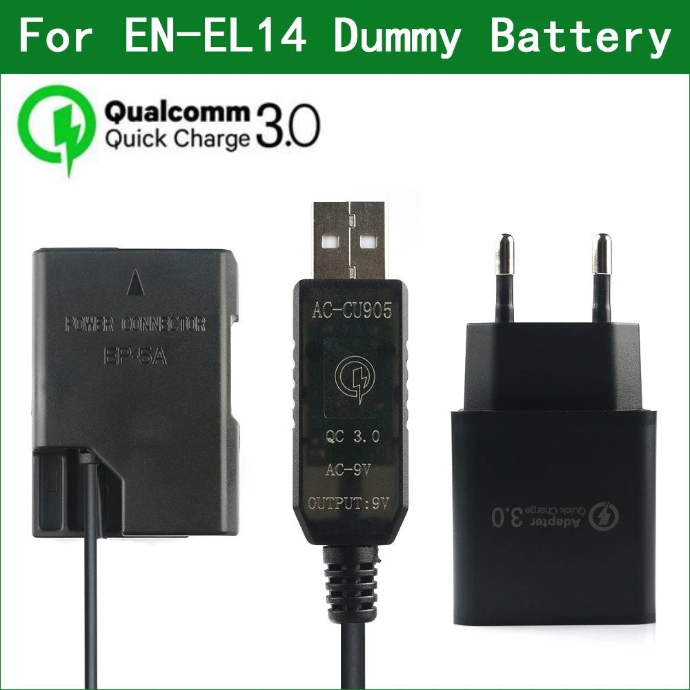 QC3.0 USB, EN-EL14 EL14A EP-5A Figuríny Baterie Power Bank USB Kabel pro Nikon COOLPIX P7000 P7100 P7700 P7800 Df D5600 3