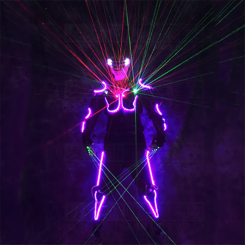 RE32 Tron led kostýmy RGB světlo barevné robota muži oblek dj nosí led sklo zelený laser rukavice, brnění, oblečení, laser show projektor 1