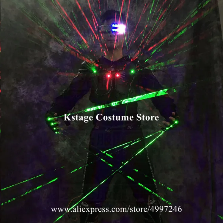 RE32 Tron led kostýmy RGB světlo barevné robota muži oblek dj nosí led sklo zelený laser rukavice, brnění, oblečení, laser show projektor 2
