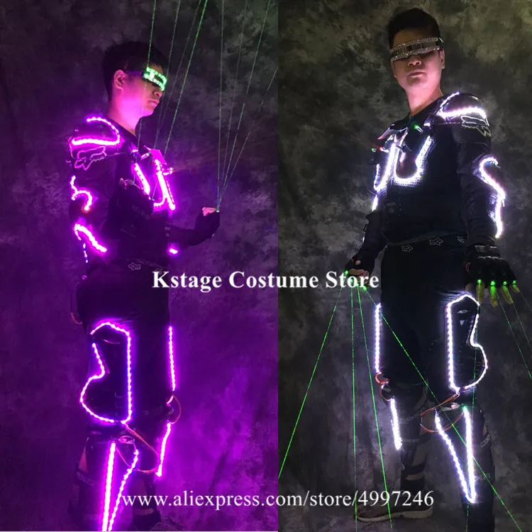 RE32 Tron led kostýmy RGB světlo barevné robota muži oblek dj nosí led sklo zelený laser rukavice, brnění, oblečení, laser show projektor 4
