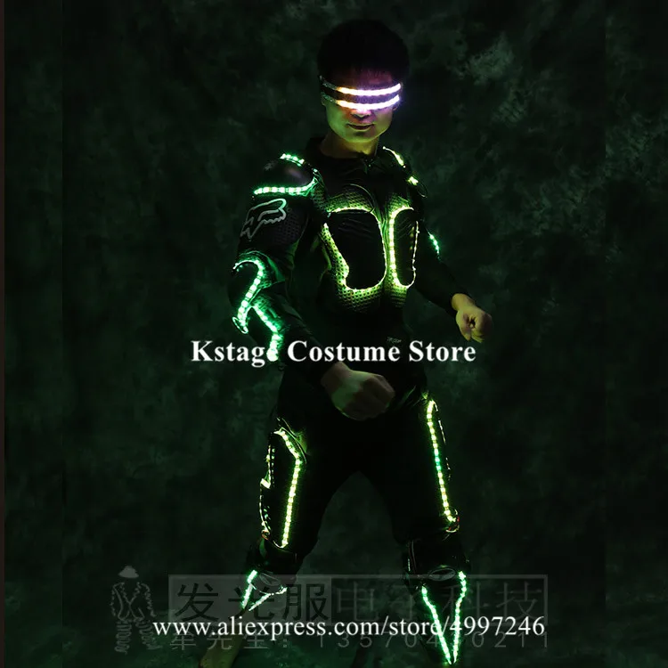RE32 Tron led kostýmy RGB světlo barevné robota muži oblek dj nosí led sklo zelený laser rukavice, brnění, oblečení, laser show projektor 5