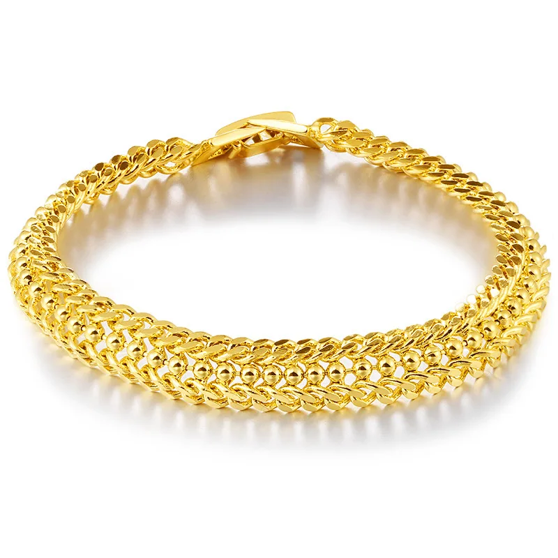 Real 18 K Gold Color Šperky Náramky pro Ženy a Muže v Pořádku Pulseira Feminina Svatební Bizuteria 24 K Gold Zásnubní Náramek 0