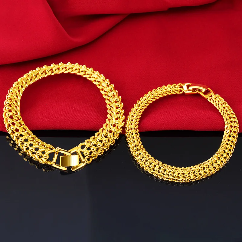 Real 18 K Gold Color Šperky Náramky pro Ženy a Muže v Pořádku Pulseira Feminina Svatební Bizuteria 24 K Gold Zásnubní Náramek 1