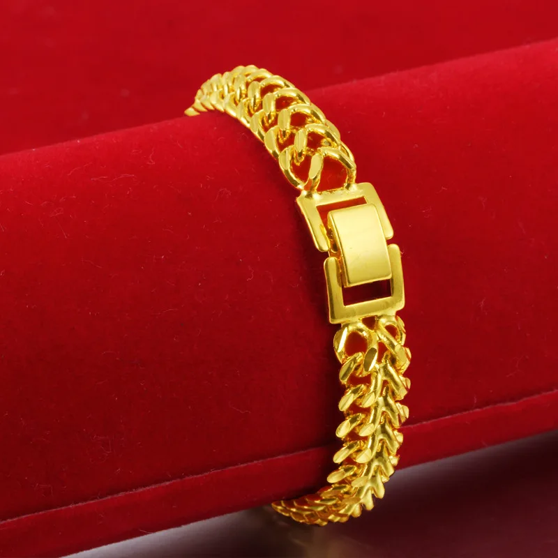 Real 18 K Gold Color Šperky Náramky pro Ženy a Muže v Pořádku Pulseira Feminina Svatební Bizuteria 24 K Gold Zásnubní Náramek 2