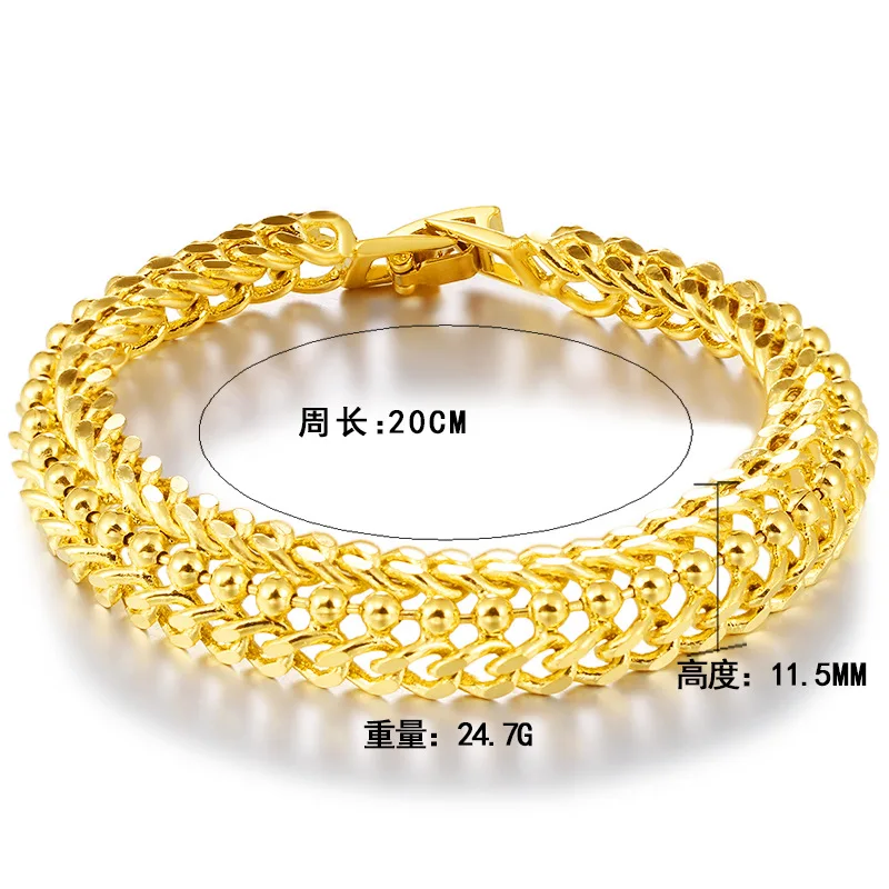 Real 18 K Gold Color Šperky Náramky pro Ženy a Muže v Pořádku Pulseira Feminina Svatební Bizuteria 24 K Gold Zásnubní Náramek 3
