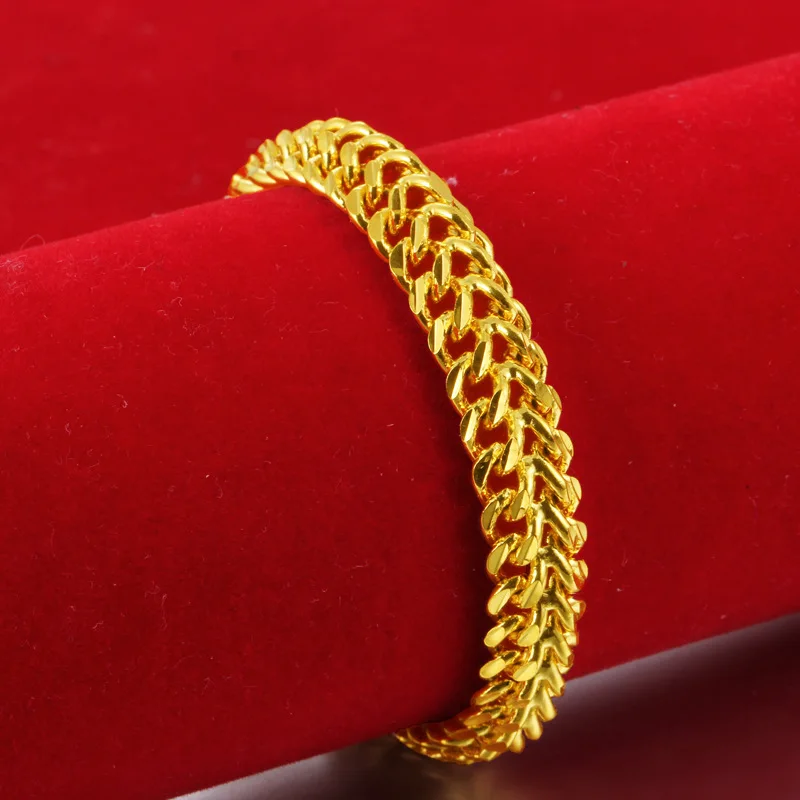 Real 18 K Gold Color Šperky Náramky pro Ženy a Muže v Pořádku Pulseira Feminina Svatební Bizuteria 24 K Gold Zásnubní Náramek 4