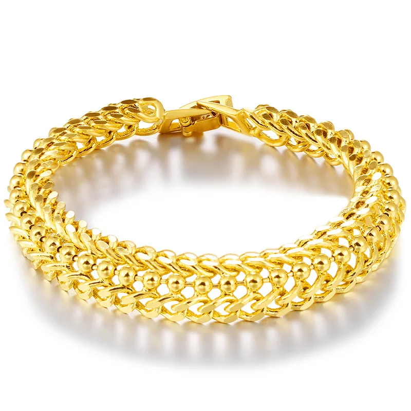 Real 18 K Gold Color Šperky Náramky pro Ženy a Muže v Pořádku Pulseira Feminina Svatební Bizuteria 24 K Gold Zásnubní Náramek 5