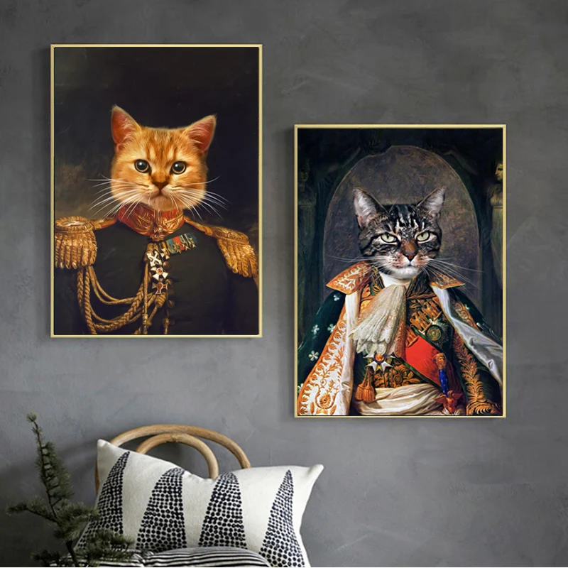 Retro Pes, Kočka, Zvíře, olejomalba Plátno, Malování Plakátů a Tisk Cuadros Zeď Umění pro Obývací Pokoj Domácí Výzdoba (Bez Rámečku) 3