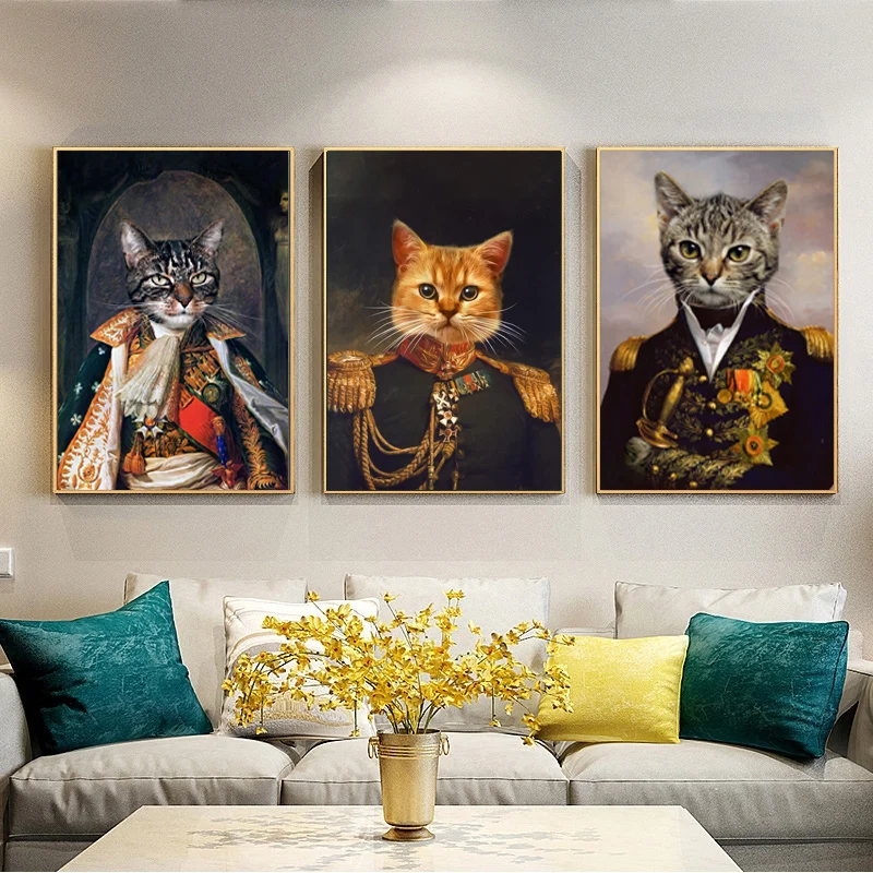 Retro Pes, Kočka, Zvíře, olejomalba Plátno, Malování Plakátů a Tisk Cuadros Zeď Umění pro Obývací Pokoj Domácí Výzdoba (Bez Rámečku) 4