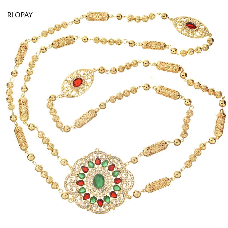 RLOPAY Nový Maroko Módní Tělo Šperky Pozlacené Ženy Rameno Šperky arabské Birdal Zpět Řetězce, s Drahokamu 4