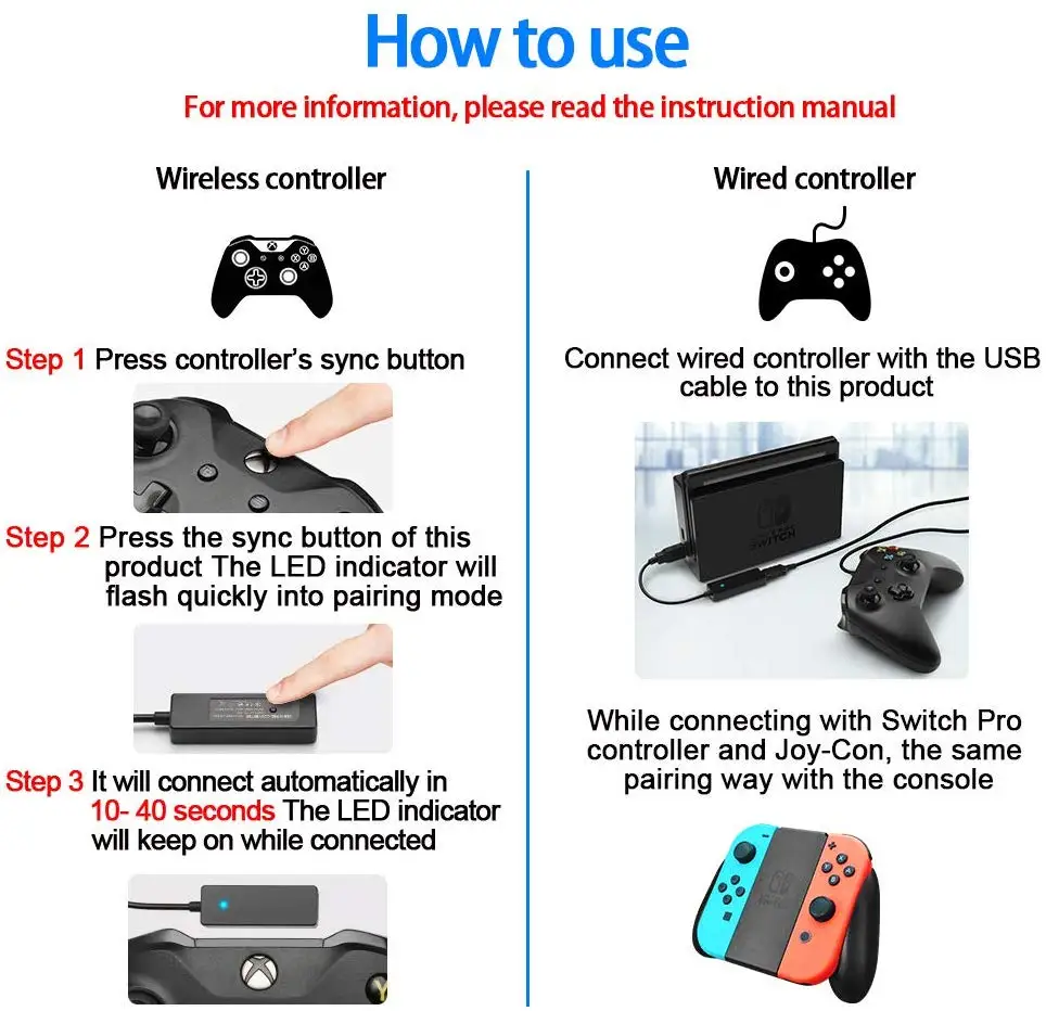Rocketek Bluetooth Přijímač Bezdrátový Ovladač Adaptér pro Nintendo Spínače Konzole Konvertor pro PS3 PS4 Xbox One X/S Wii U/Pro 4