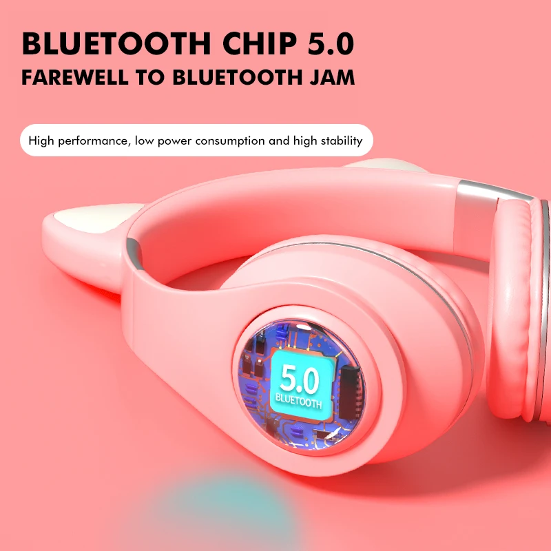 Roztomilý Kočka Bluetooth 5.0 Headset Bezdrátové hi-fi Stereo Hudby Bass Sluchátka LED Světlo Mobilních Telefonů Dívka, Dcera Headset Pro PC 1