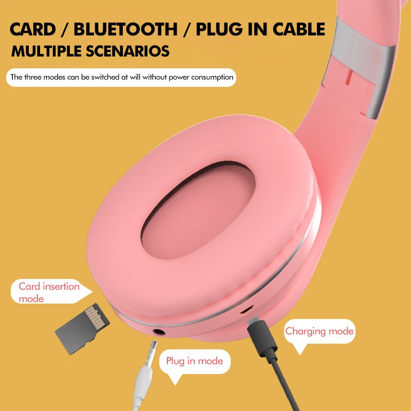 Roztomilý Kočka Bluetooth 5.0 Headset Bezdrátové hi-fi Stereo Hudby Bass Sluchátka LED Světlo Mobilních Telefonů Dívka, Dcera Headset Pro PC 3