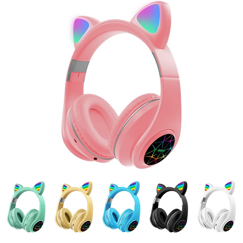 Roztomilý Kočka Bluetooth 5.0 Headset Bezdrátové hi-fi Stereo Hudby Bass Sluchátka LED Světlo Mobilních Telefonů Dívka, Dcera Headset Pro PC 5