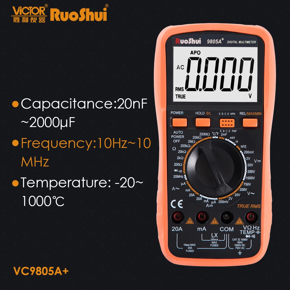 RuoShui 980X SeriesTrue RMS Multimetro Digitální Multimetr Odpor Kapacita Teplota Tranzistoru Elektrické Tester Meter 2