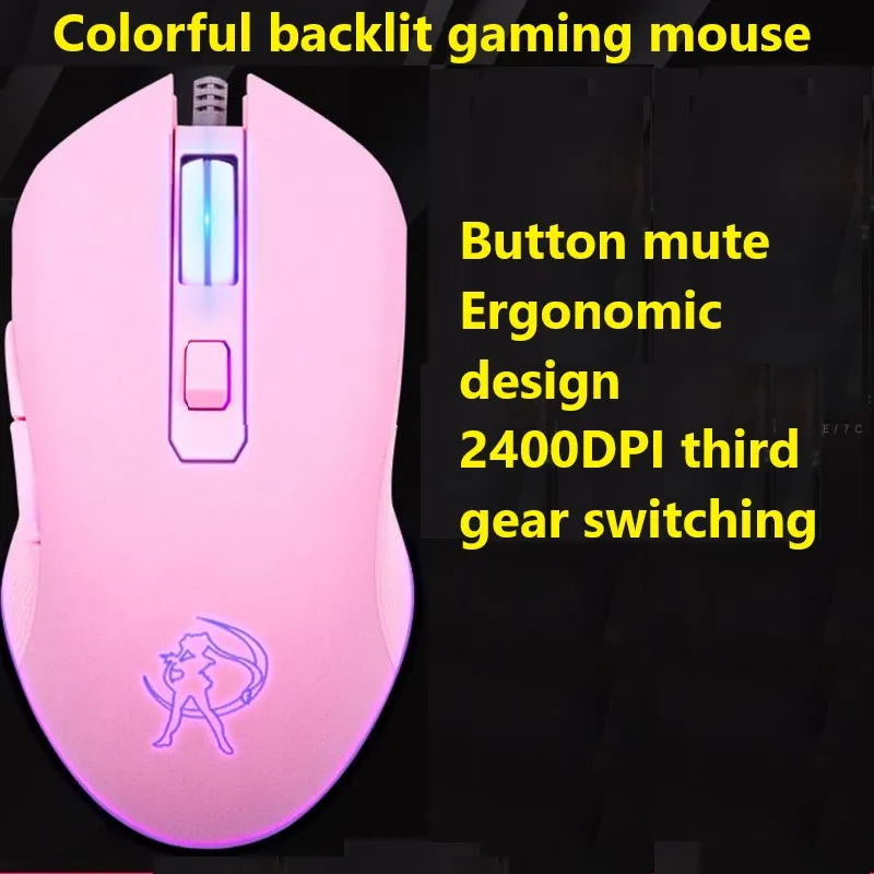 Růžové Počítačové Myši Barevné Podsvícená Herní Myš Optická Drátová Myš Módní Sailor Moon Myš Dívky Ženy Tichá Myš, 2400DPI 5