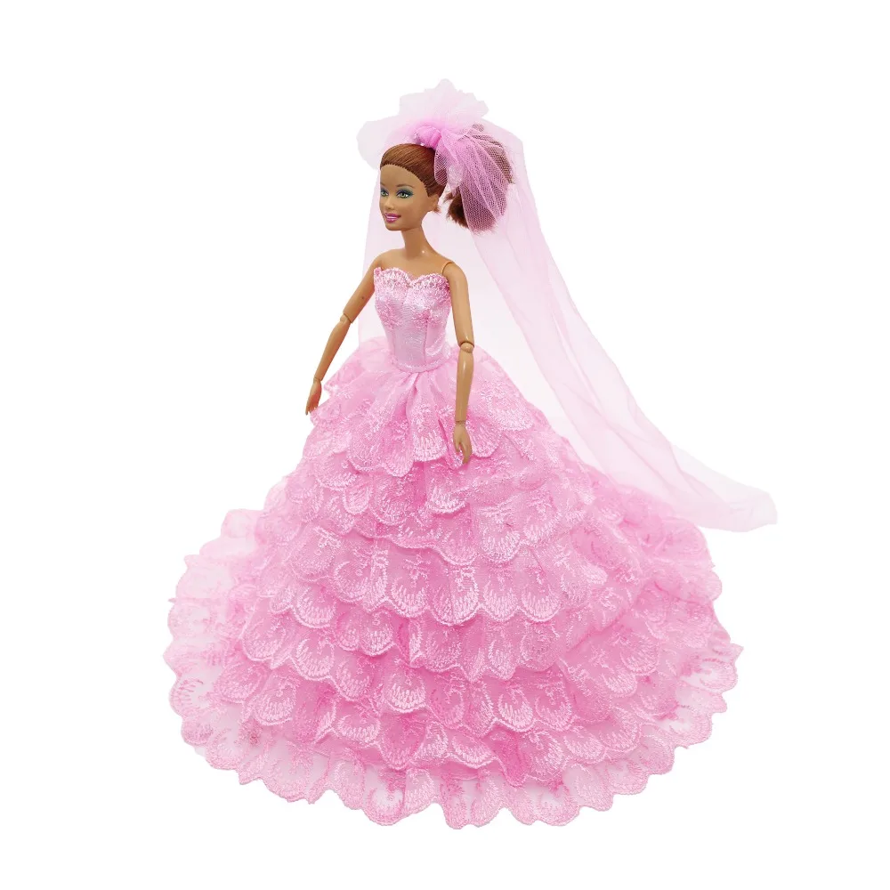 Růžové Svatební Šaty se Závojem Oblečení pro 1/6 Barbie BJD Doll Oblečení, Doplňky, Hrát Dům, Oblékání, Kostým, Holka, Hračky, Dárkové 2
