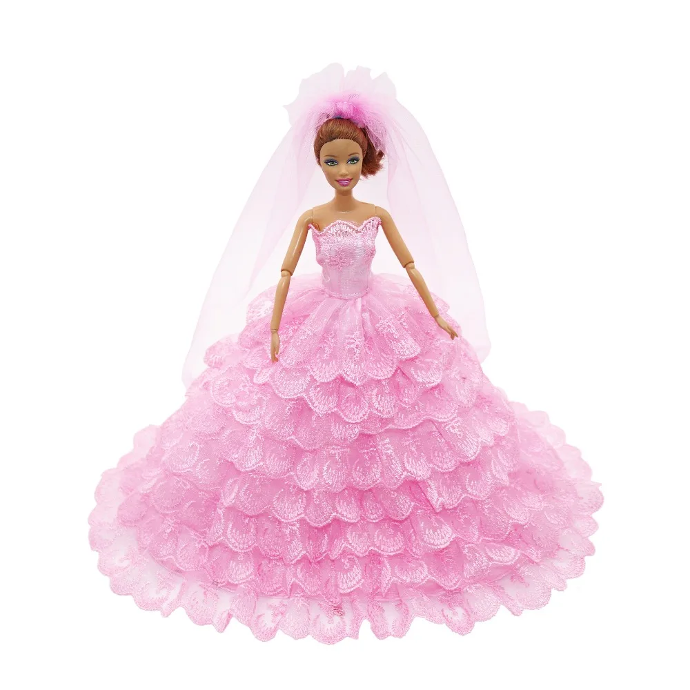Růžové Svatební Šaty se Závojem Oblečení pro 1/6 Barbie BJD Doll Oblečení, Doplňky, Hrát Dům, Oblékání, Kostým, Holka, Hračky, Dárkové 3