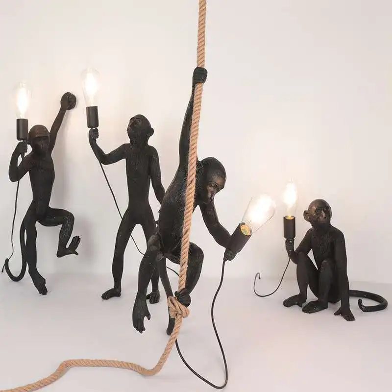 Seletti Pryskyřice Monkey lampa Černá Zlatá Bílá Design myši lampa Art Dekor Průmyslu Loft vintage lana závěsná lampa LED zvíře lampa 5