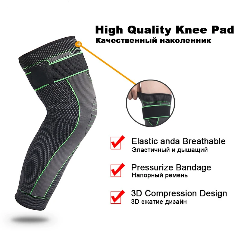 Sexy elastické žluto-zelený proužek sportovní prodlužují knee pad nohu rukáv non-slip kompresní obvaz noha teplejší pro muže a ženy 1