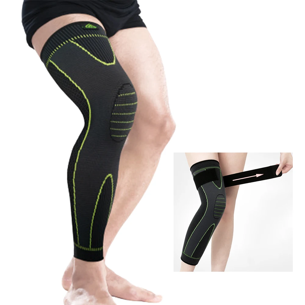Sexy elastické žluto-zelený proužek sportovní prodlužují knee pad nohu rukáv non-slip kompresní obvaz noha teplejší pro muže a ženy 3