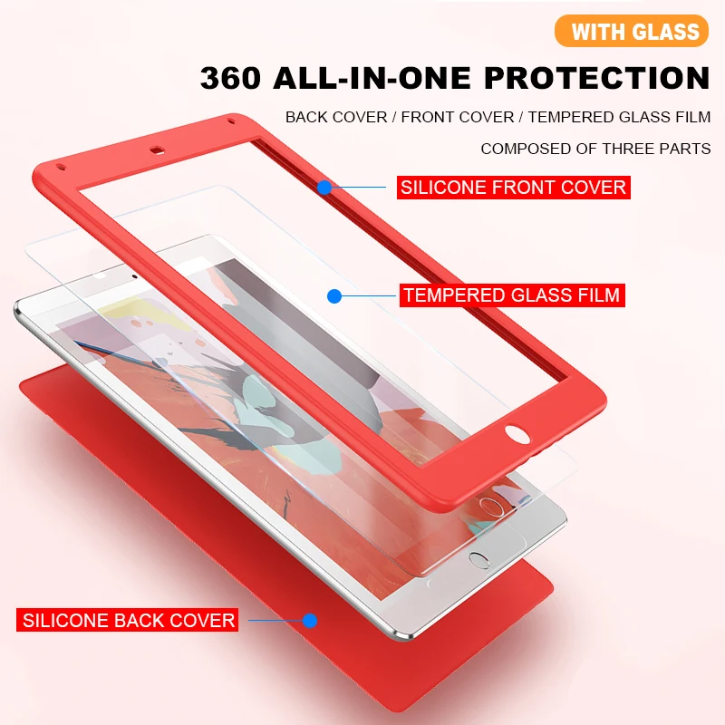 Silikonové 360 Plné Krytí Pouzdro Pro ipad air 2 1 3 caseiPad 10.2 2019 Pro iPad mini 4 5 ipad 9.7 Pouzdro Pro iPad Pro s 10.5 sklo 1
