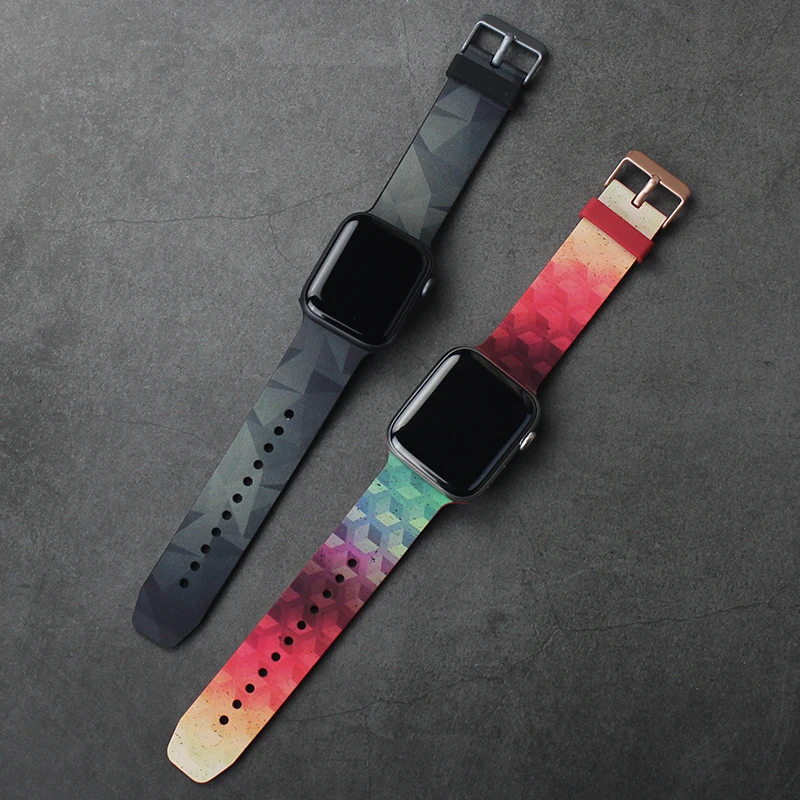 Silikonové Popruh Pro Apple watch band 44mm 40mm kapela iwatch 42mm 38mm Tisk watchband náramek Apple watch série 5 4 3 se 6 4