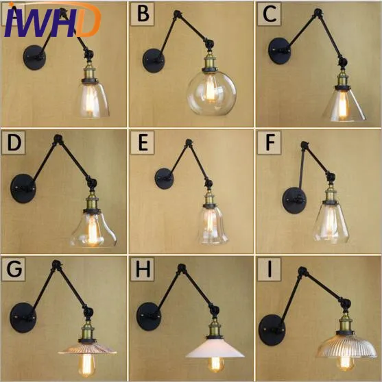 Sklenice Swing Long Arm Nástěnné svítidlo Vintage Edison Wandlamp LED Loft Průmyslové Nástěnné Svítidlo Svícnu Arandela Lampara Porovnání 5